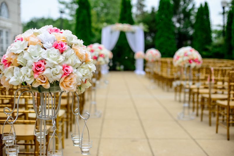 Flowers arranged along an aisle