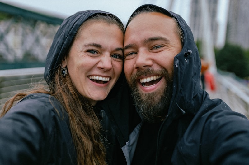 A couple laughing together
